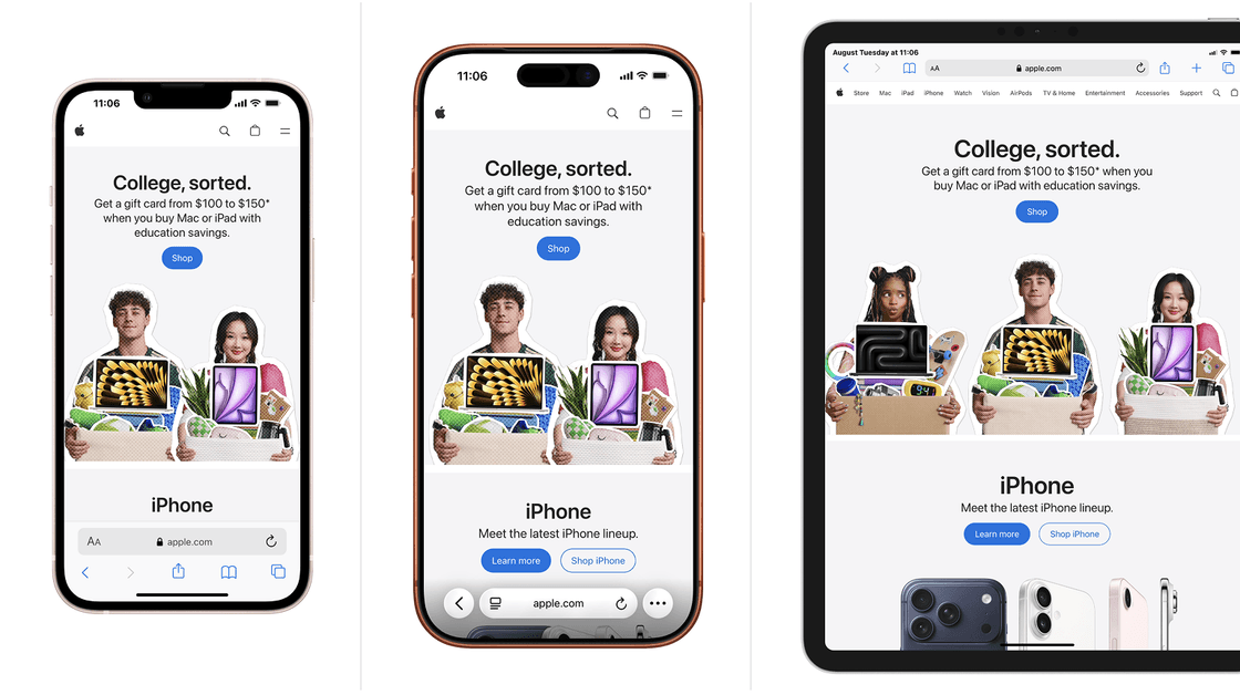 Trois appareils affichés côte à côte dans Mobile FIRST : deux smartphones et une tablette sur le même site