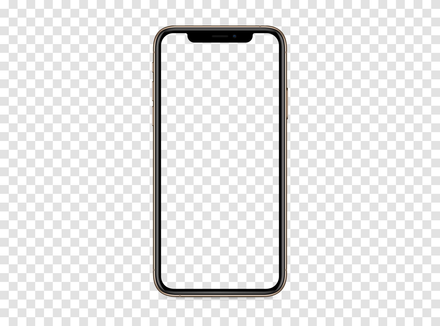 Mockup Apple iPhone 11 Pro viewed from the front, empty screen and transparent background, on a checkerboard indicating transparency