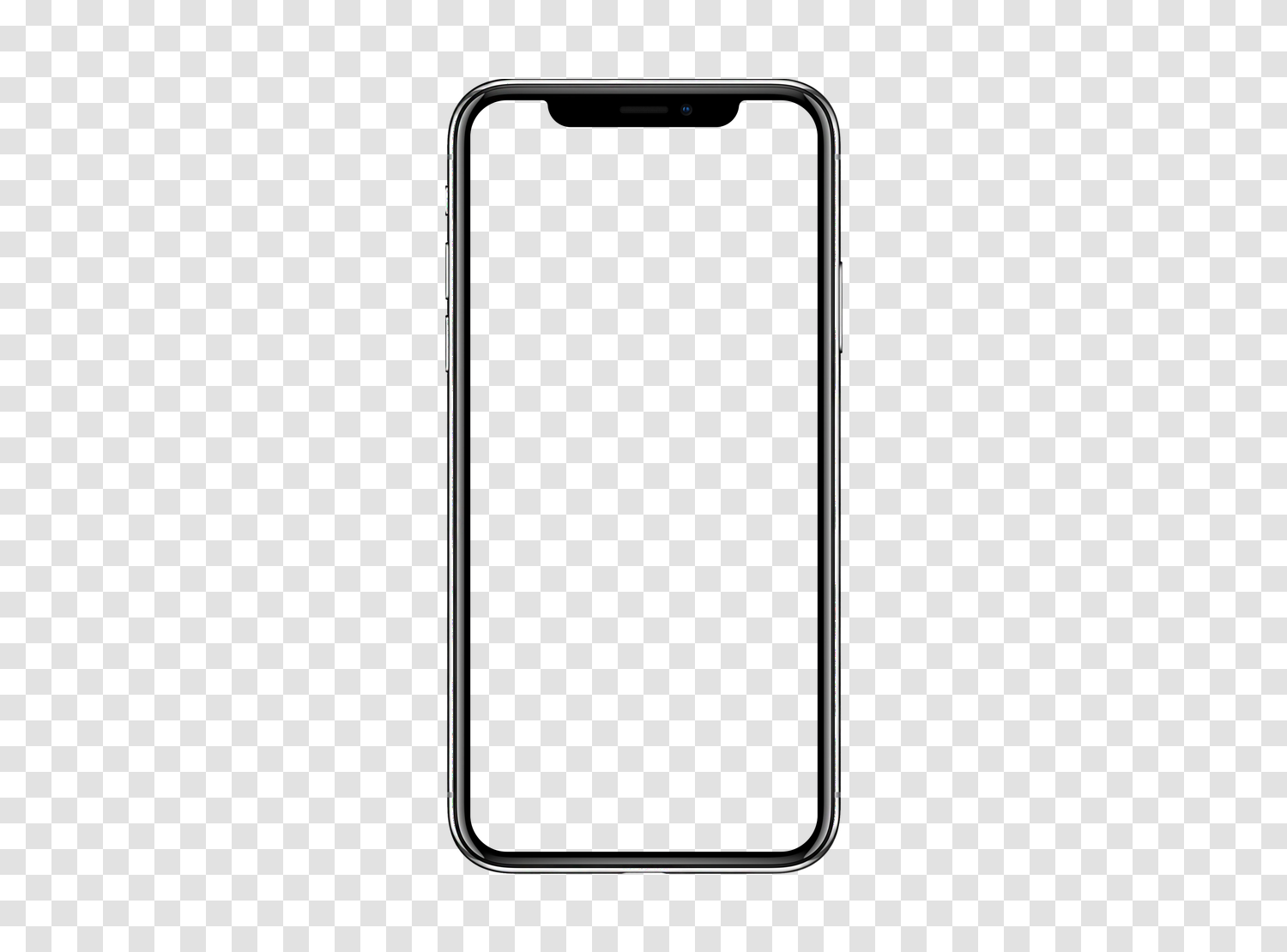 正面视图的Apple iPhone X模型,空屏幕和透明背景,在指示透明度的棋盘上