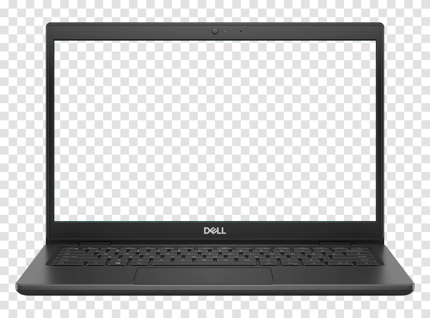 Mockup du Dell Latitude 3420 14" vu de face, écran vide et fond transparent, sur un damier indiquant la transparence