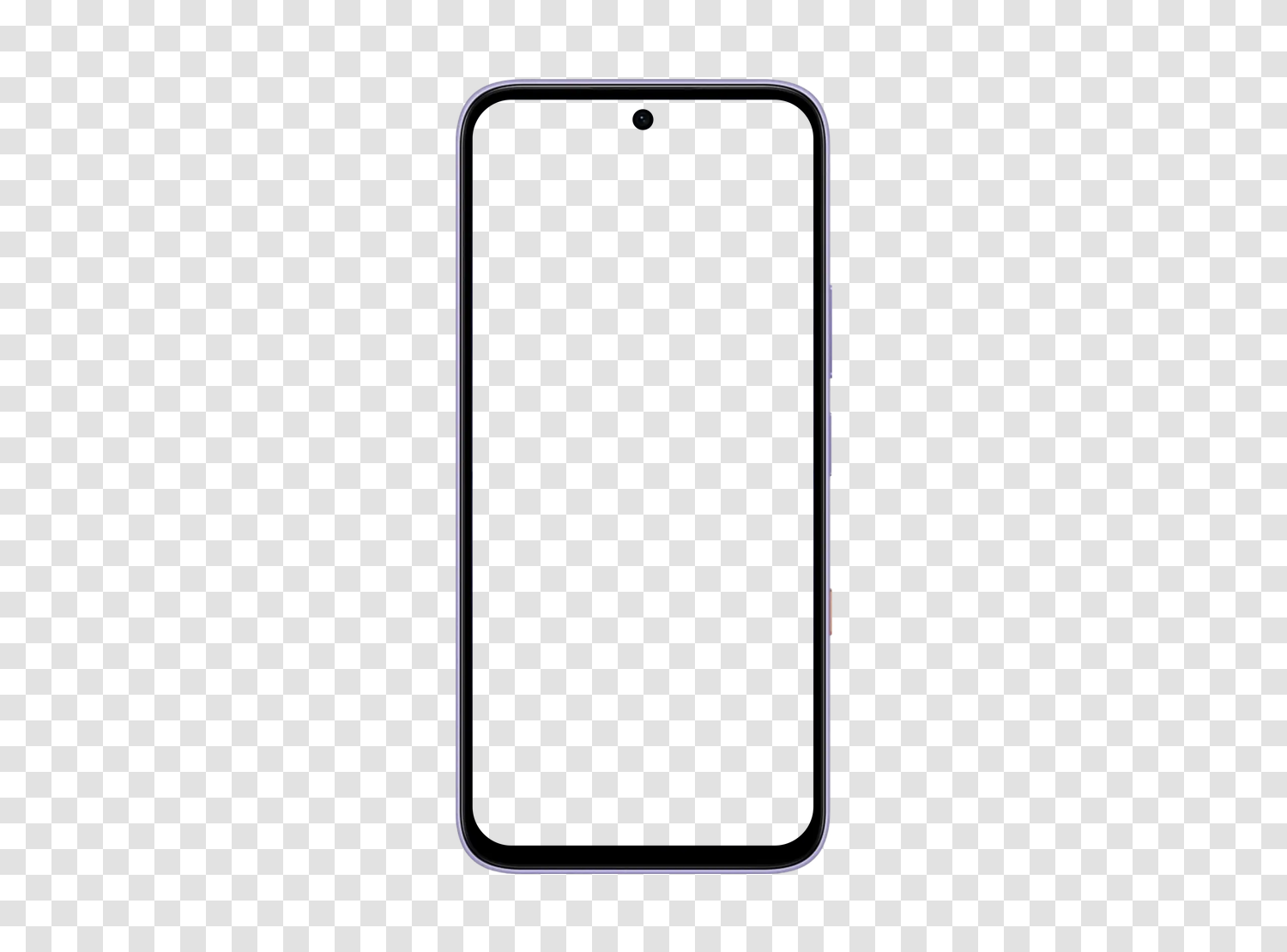 Mockup de l'Infinix Hot 70 vu de face, écran vide et fond transparent, sur un damier indiquant la transparence